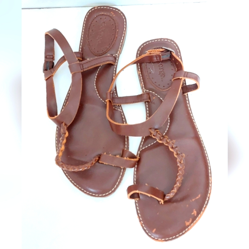 ✌️Sale Dark Brown Sandals With Toe Post + Braided Design & Buckle At Back